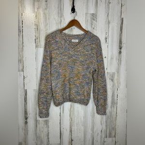 Made With Love By FCT Women's Fuzzy Metallic Space Dye Sweater Gray Blue Size S